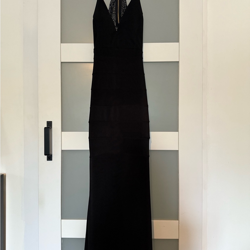 Emerald Sundae Black Halter Backless Gown